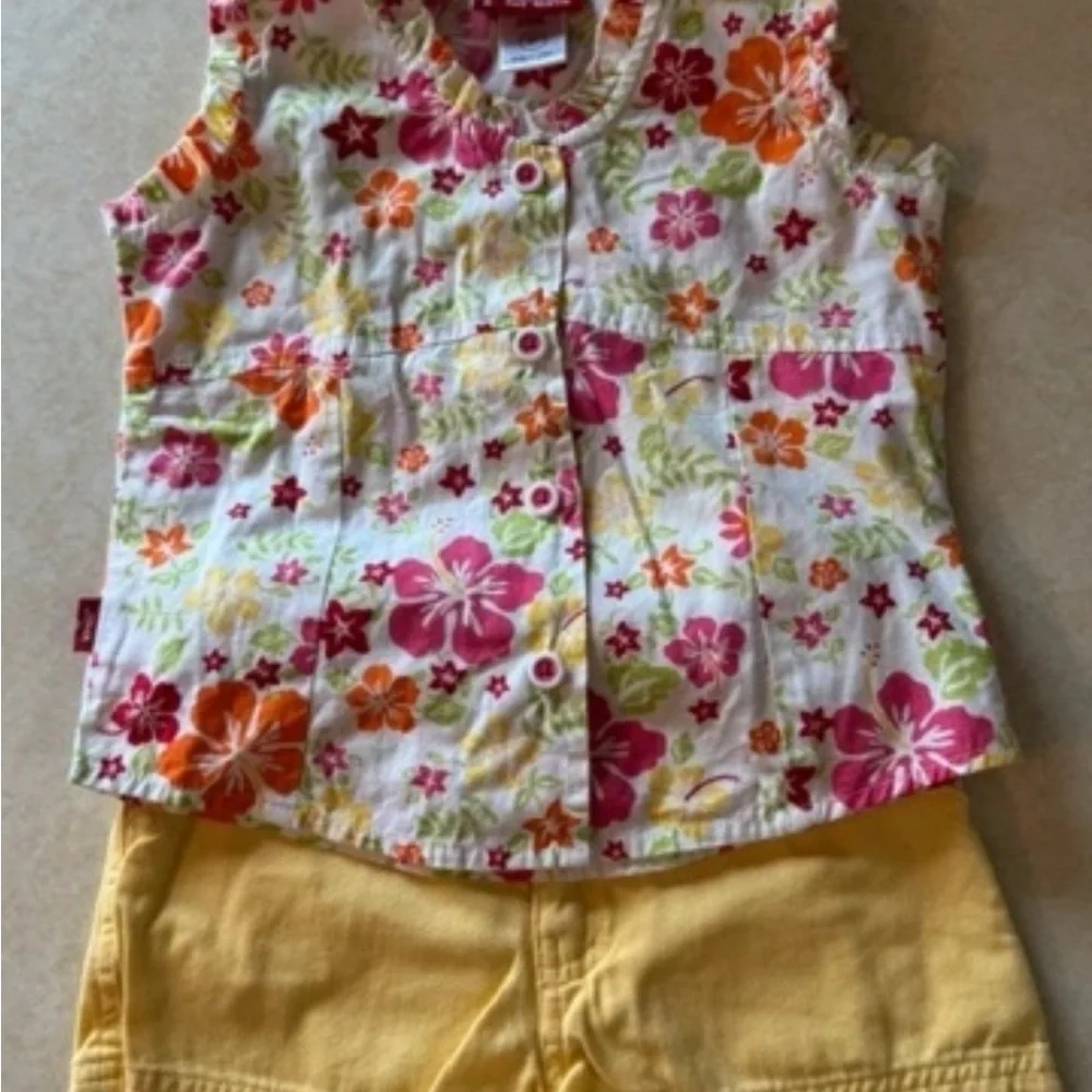 Children's Floral Button-Front Top & Yellow Shorts Set